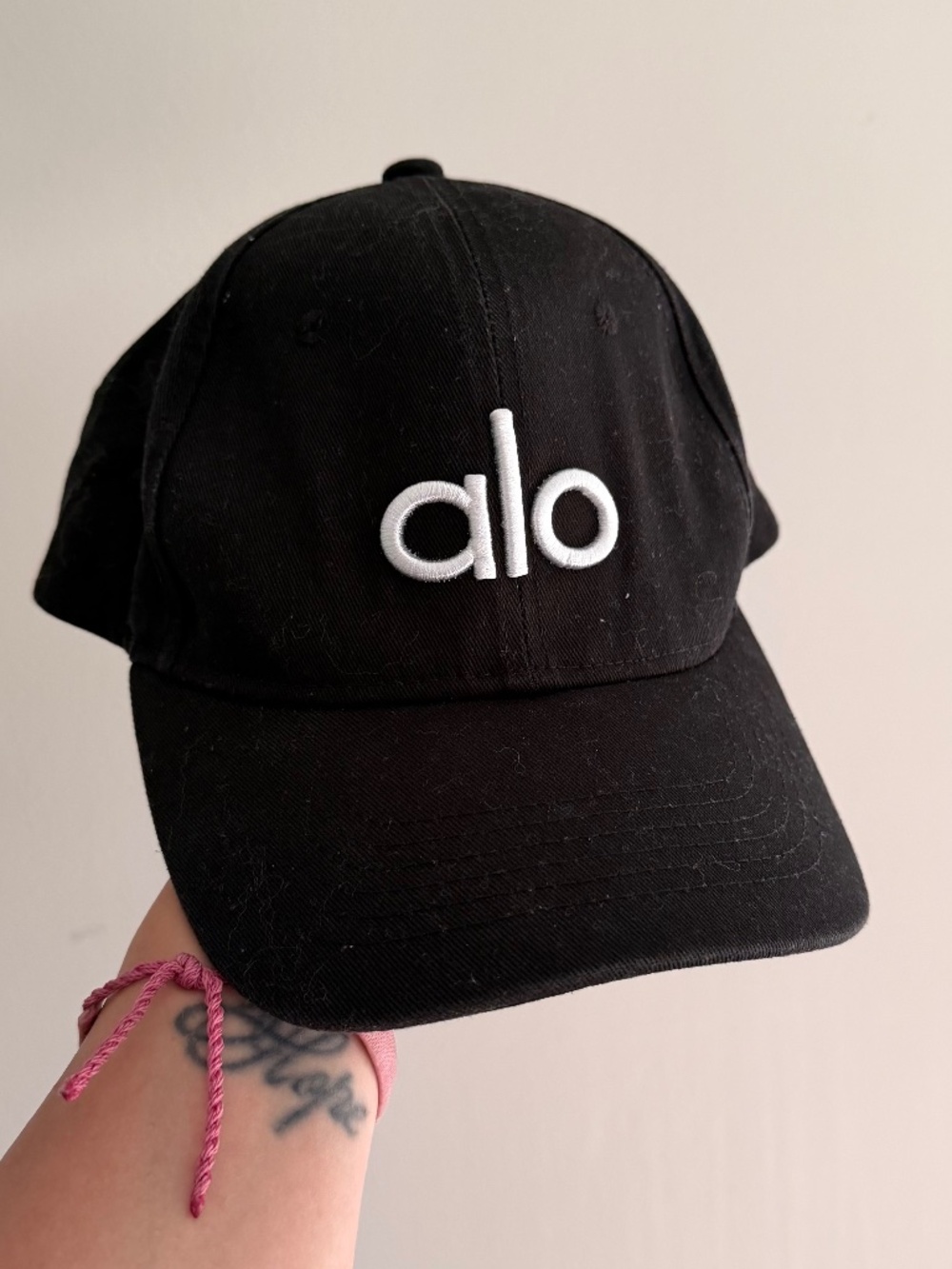 ALO Yoga Black Baseball Cap with White Logo